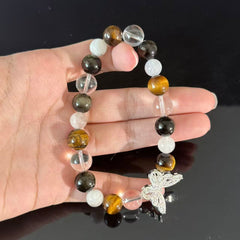 Tiger's Eye and Clear Quartz Bracelet (with Butterfly Charm) — A Handcrafted Beaded Bracelet Symbolizing Protection and Balanced Energy