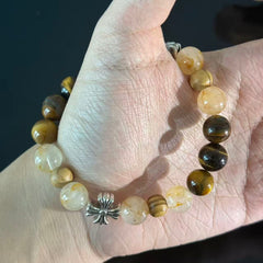 Handcrafted Golden Rutilated Quartz & Tiger's Eye Crystal Bracelet — A Gemstone Beaded Bracelet for Attracting Wealth, Protection, and Boosting Self-Confidence