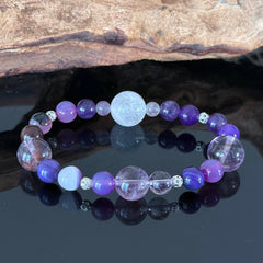 Handcrafted Amethyst and Frosted Quartz Bracelet — A Healing Gemstone Beaded Bracelet to Help You Attain Serenity