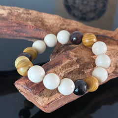 Natural White Stone & Earth-Tone Jasper Manual Beaded Bracelet — Minimalist Healing Crystal Bracelet