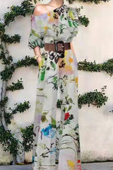 Fashion Casual Print Without Belt One Shoulder Loose Jumpsuits(7 Colors)
