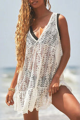 Vacation Solid Hollowed Out Swimwears Cover Up