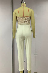 Solid Embroidered Sequins Patchwork Strapless Regular Jumpsuits