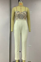 Solid Embroidered Sequins Patchwork Strapless Regular Jumpsuits