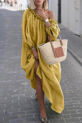 Plus Size Casual Solid Frenulum Off the Shoulder Irregular Dress Dresses