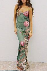 Vacation Floral Patchwork V Neck Printed Dresses(4 Colors)