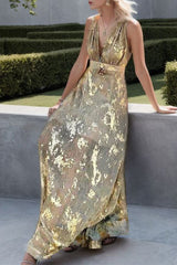 Bronzing Patchwork V Neck Evening Dresses