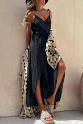 Simplicity Solid Asymmetrical V Neck Loose Jumpsuits