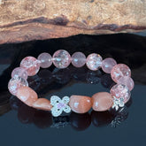 Pink Strawberry Quartz and Rose Crystal Bracelet – Handmade Gemstone Elastic Bracelet