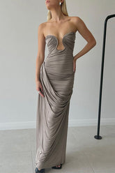 Solid Fold Asymmetrical V Neck One Step Skirt Dresses