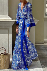 Bohemian Vintage Floral Bandage V Neck Printed Dresses