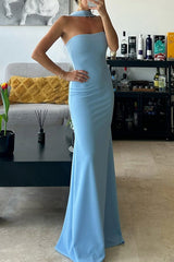 Solid Backless Strapless Long Dresses