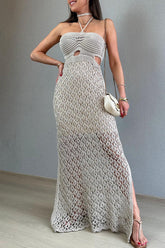 Vacation Solid Hollowed Out Slit Swimwears Cover Up