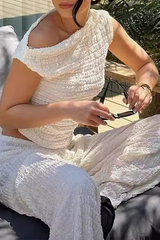 Solid Fold Off the Shoulder Short Sleeve Two Pieces