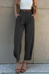 Pocket With Belt Loose High Waist Harlan Solid Color Bottoms