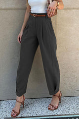 Pocket With Belt Loose High Waist Harlan Solid Color Bottoms