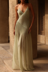 Vacation See-Through Slit V Neck Sling Dresses