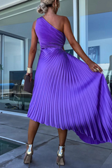 Solid Color Irregular Pleated Oblique Collar Fishtail Dresses