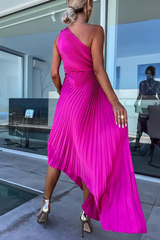 Solid Color Irregular Pleated Oblique Collar Fishtail Dresses