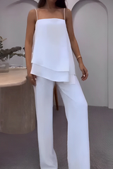 Irregular Flounce Square Neck Sleeveless Two Pieces