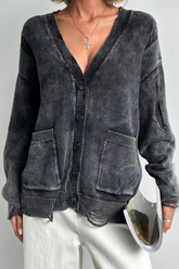 Ripped Distressed Pocket Buttons V Neck Outerwear(3 Colors)
