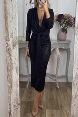 Bronzing Pattern Ruched V Neck Wrapped Skirt Dresses(3 Colors)