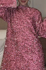 Sequins Lace Up Backless O Neck A Line Dresses(3 Colors)
