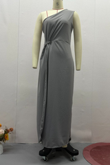 Ruched Irregular Sloping Shoulder Long Dresses