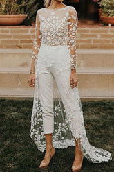 Lace Patchwork O Neck Straight Jumpsuits