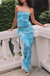 Floral Print Contrast Strapless Sleeveless Two Pieces