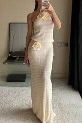 Hook Flower Patchwork Halter Sleeveless Two Pieces