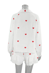 Casual Love Print Patchwork Ruffle V Neck Long Sleeve Two Pieces