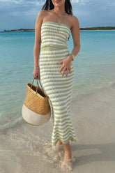 Stripe Weave Contrast Strapless Sleeveless Two Pieces