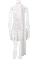 Backless Flounce Flower Shape Halter A Line Dresses