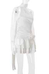 Backless Flounce Flower Shape Halter A Line Dresses