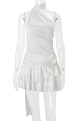 Backless Flounce Flower Shape Halter A Line Dresses