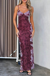 Flowers Patchwork Contrast V Neck One Step Skirt Dresses