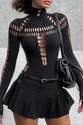 Hollow Out Turtleneck Skinny Bodysuits