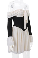 Backless Contrast Off Shoulder Waist Skirt Dresses