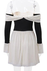 Backless Contrast Off Shoulder Waist Skirt Dresses