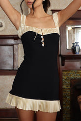 Solid Color Lace Up Backless Contrast Square Neck Wrapped Skirt Dresses