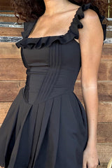 Solid Color Backless Square Neck A Line Dresses
