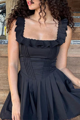 Solid Color Backless Square Neck A Line Dresses