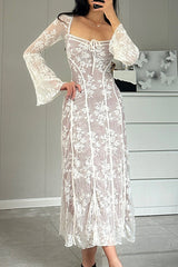 Elegant Solid Color Lace Lace Up Square Neck A Line Dresses