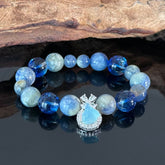 Blue Aquamarine & Kyanite Beaded Bracelet with Crystal Heart Pendant – Ocean-Inspired Healing Jewelry