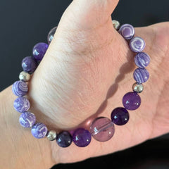 Handcrafted Amethyst and Purple Agate Bracelet — Lavender Gemstone Stretch Strand