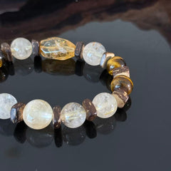 Golden Citrine & Tiger Eye Manual Beaded Bracelet – Natural Crystal Energy Bracelet with Wood Accents