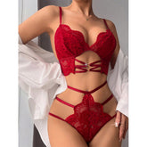 Lingerie Temptation Lace Gathered Bra Thong Wwo-Piece Set