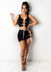 Cross Strap Open Crotch Ultra Short Two-Piece Suit