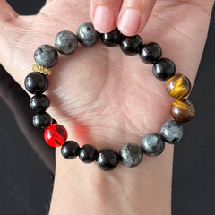 Aries Zodiac Crystal Bracelet – Black Obsidian, Tiger’s Eye & Red Energy Stone Protection Bracelet